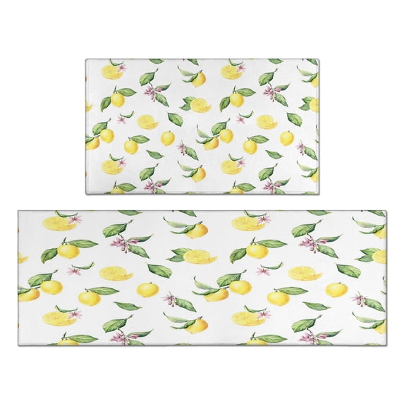 2 Piece Simple Lemons Rug Kitchen Rug Set, Decor Kitchen Rugs, Absorbent Non-Slip Washable Floor Mats, Home Indoor Runner Rugs 17"x47"+17"x30"