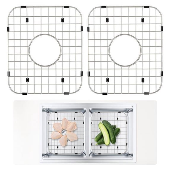 2 Piece Sink Protector Grid, Stainless Steel Sink Grates, Centered Drain Sink Grates with R50 Corner Radius - Large Sink Bottom Grids - 13.7 x 11.6 in.