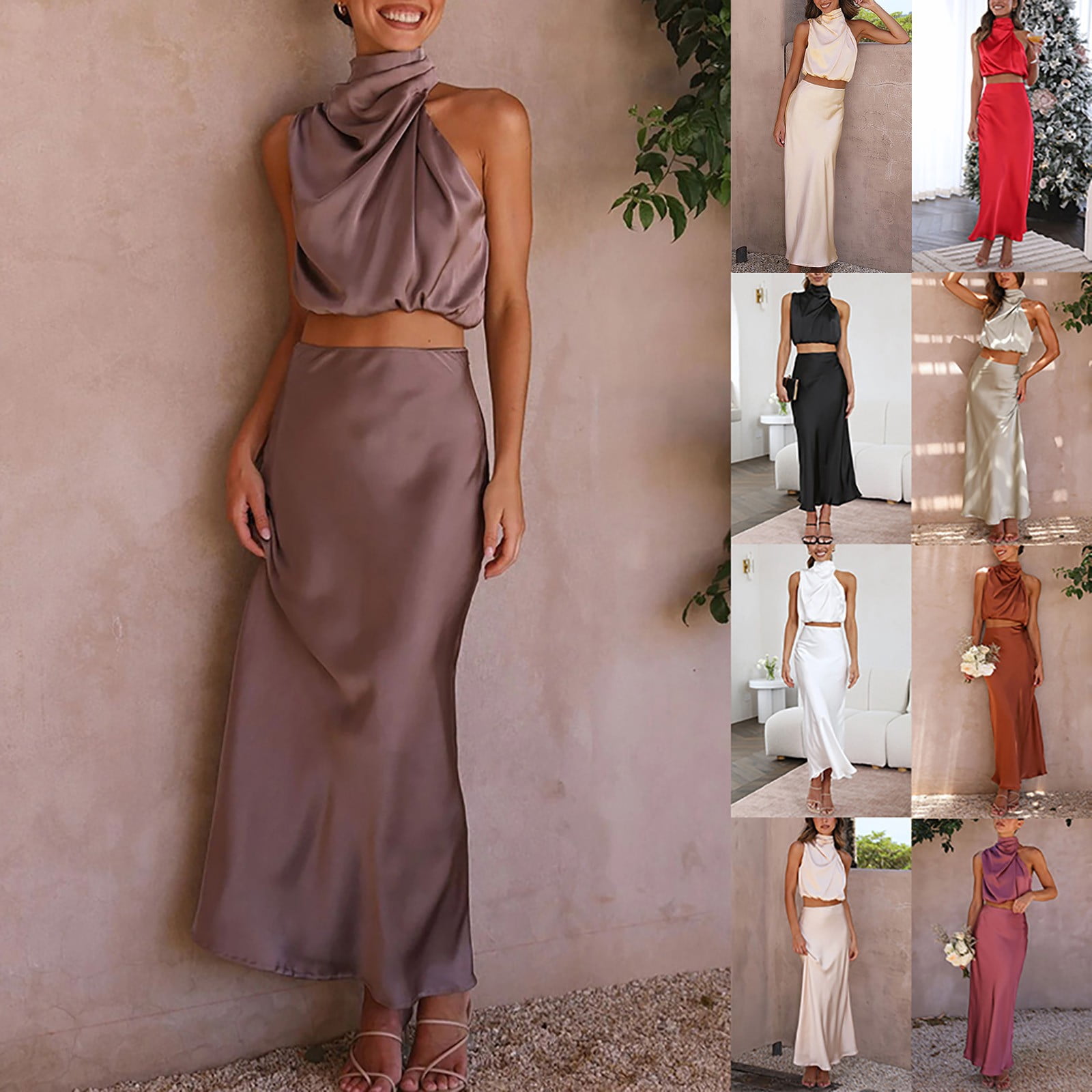 Aria 2 Pieces Mineral Wash Cotton Tank Top Lined Split Skirt Set