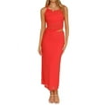 thumbnail image 1 of 2 Piece Skirt Set for Women Summer Outfits Sleeveless Asymmetrical Mesh Tank Crop Top Maxi Long Skirts Red L, 1 of 9