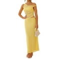 thumbnail image 1 of 2 Piece Skirt Set for Women Summer Outfits Sleeveless Asymmetrical Mesh Tank Crop Top Maxi Long Skirts Yellow M, 1 of 9