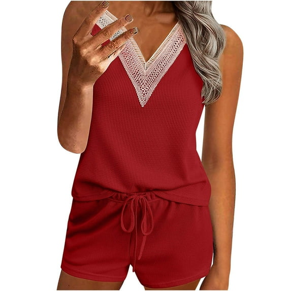 2 Piece Skirt Sets for Women Summer Sleeveless Round-Neck Blouses Shirts Sets Summer 2 Piece Sets Casual Shorts Outfits V Neck Sleeveless Clothes Vacation Beachwear Two Piece Pants Set Red m