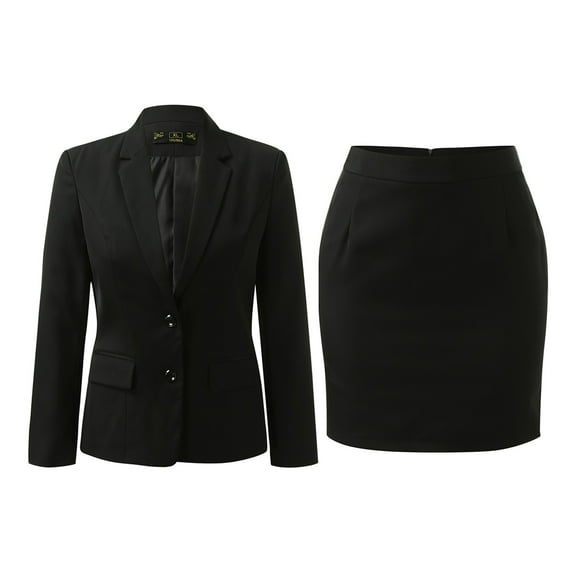 2 Piece Skirt Sets for Women Long Sleeve Solid Buttons Business Work Formal Slim Fit Suit Jacket Skirt Set Womens Summer Outfits Black XXL