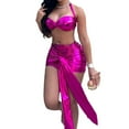 thumbnail image 1 of 2 Piece Skirt Sets for Women Solid Strappy Cropped Top Metallic Finish Stretchy Skirt Nightclub Suit Womens Summer Outfits Hot Pink L, 1 of 6