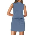 thumbnail image 1 of 2 Piece Skirt Sets for Women Summer Beach Vacation Outfits Mock Neck Tops Tennis Skirt Lounge Sets Gray Blue XL, 1 of 9