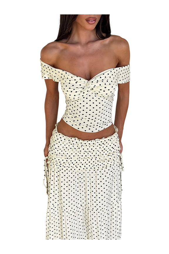 2 Piece Skirt Sets for Women Summer, Sleeveless Tube Top Bodycon Maxi Skirts Color M