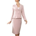 thumbnail image 1 of 2 Piece Skirt Suit Set for Women Long Sleeve Blazer Pencil Skirt Formal Work Business Outfits L Pink, 1 of 6