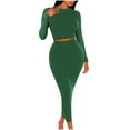 thumbnail image 1 of 2 Piece Skirts Sets Womens Ribbed Casual Fall Outfits Slim Fit Crew Neck Long Sleeve Top and High Waist Maxi Skirt (S, Green), 1 of 5