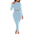 thumbnail image 1 of 2 Piece Skirts Sets Womens Ribbed Casual Fall Outfits Slim Fit Crew Neck Long Sleeve Top and High Waist Maxi Skirt (XL, Light Blue), 1 of 5