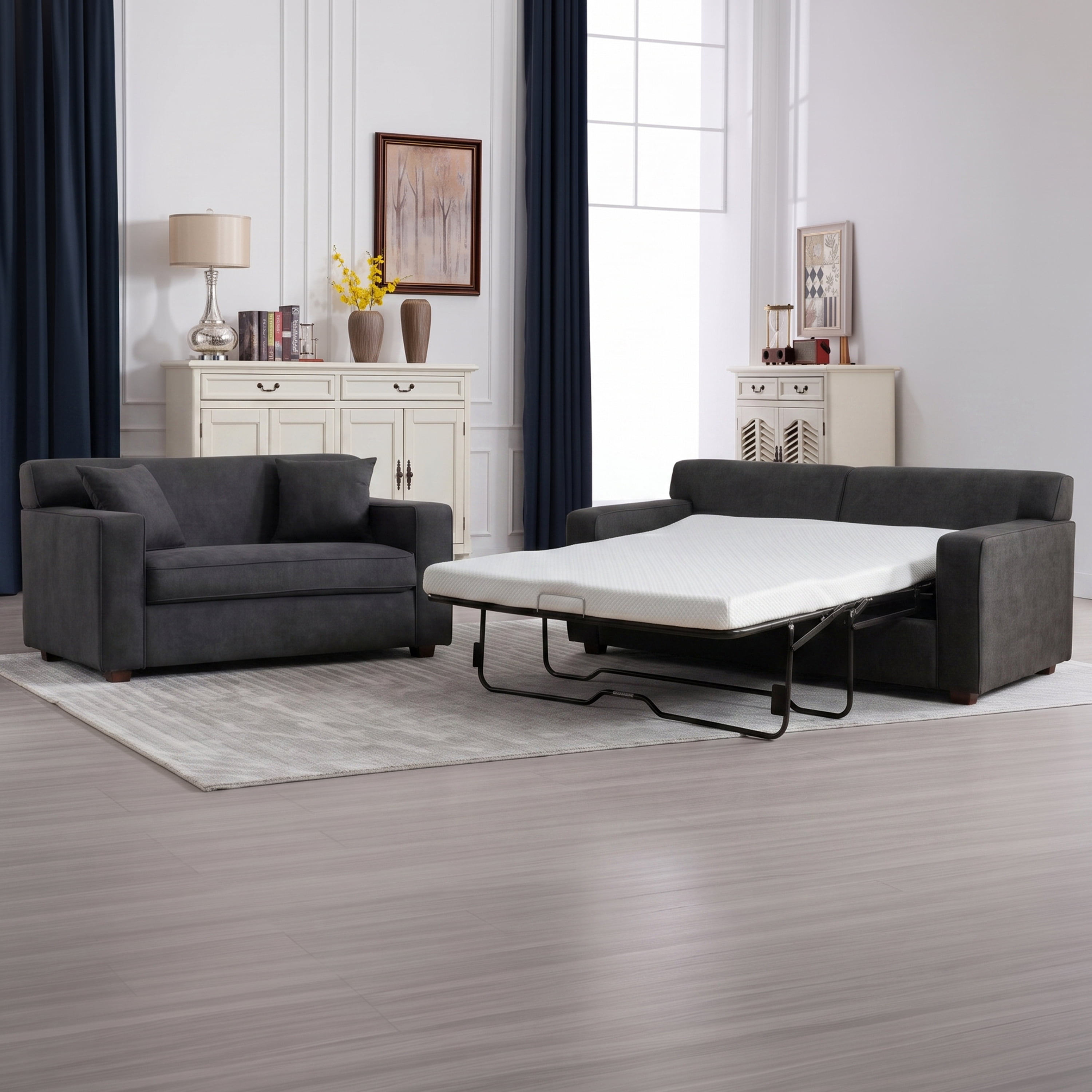 2-Piece Sleeper Loveseat and Sleeper Chair Set in Gray
