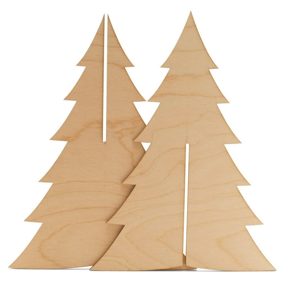 2-Piece Slotted Wooden Christmas Tree 6 inch, Pack of 5 Wood Ornaments for Painting, 3D Wood Trees for Crafting, by Woodpeckers