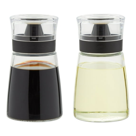 Juvale Glass Oil & Vinegar Dispenser Set - Leak-Proof No-Drip Glass Salad Dressing Bottle & Sauce Bottles - Olive Oil Cruet & Balsamic Vinegar Dispenser - Pack of 2, 5.5 fl oz, Black