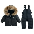thumbnail image 1 of 2 Piece Snow Suits for Toddlers - Unisex Baby Girls Boys Ski Suit - Kids Winter Long Sleeve Hooded Puffer Jackets and Bibs Pants Skiing Clothing for Outdoor Snowboarding Down Coat ,Black ,2T, 1 of 8