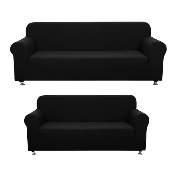 2-Piece Sofa and Loveseat Slipcovers, Couch and Loveseat Covers Set, Form fit Stretch, Wrinkle Free, Furniture Protector, Sofa Covers for Living Room, Polyester Spandex (Black)