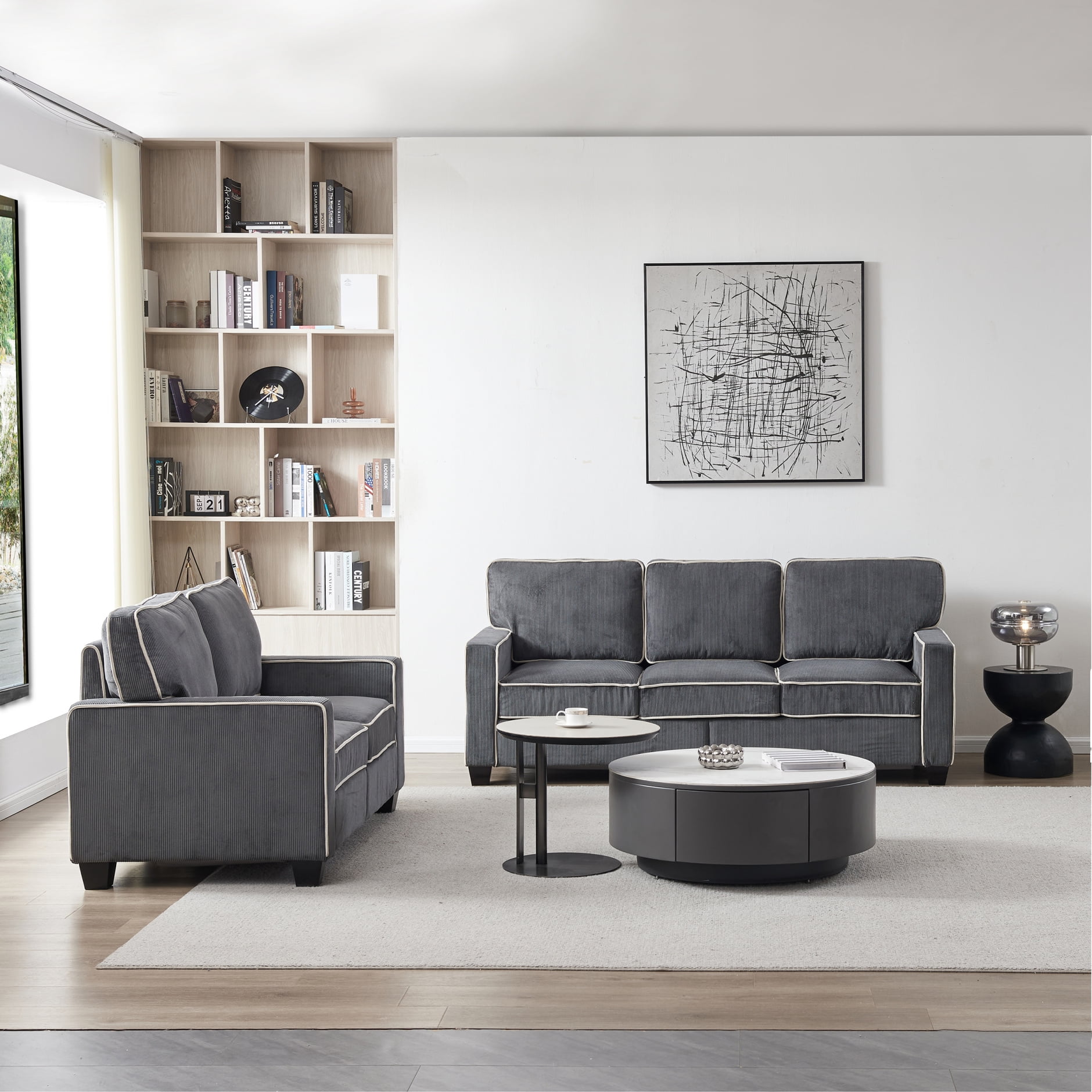 Loveseat Grey Sofa With Dark Wood Furniture MORABO Loveseat With