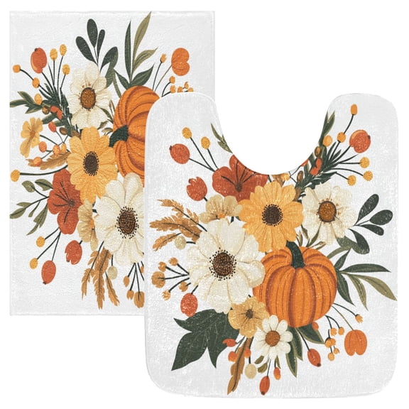 2 Piece Soft Bathroom Rug Set A Beautiful Bouquet Of Flowers Bath Mat and U-Shaped Toilet Contour Rug (16"x24" 20"x24")