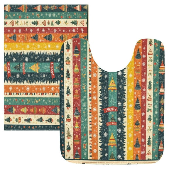 2 Piece Soft Bathroom Rug Set A Christmas Pattern Bath Mat and U-Shaped Toilet Contour Rug (16"x24" 20"x24")