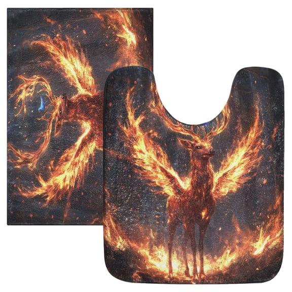 2 Piece Soft Bathroom Rug Set A Mythical Deer Bath Mat and U-Shaped Toilet Contour Rug (16"x24" 20"x24")
