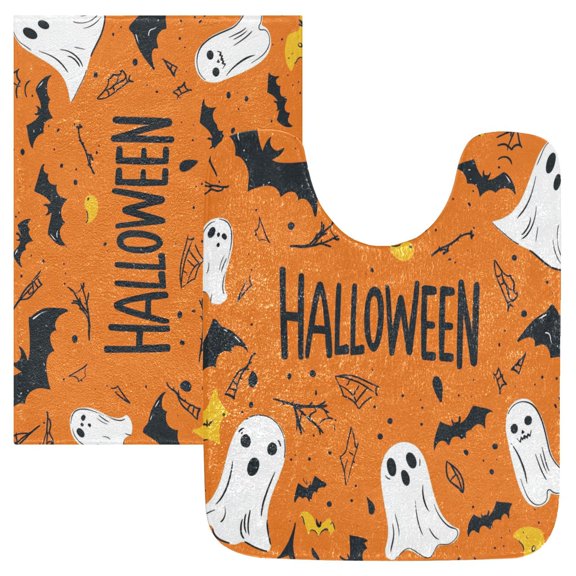 2 Piece Soft Bathroom Rug Set A Spooky Halloween-themed Bath Mat and U-Shaped Toilet Contour Rug (16"x24" 20"x24")