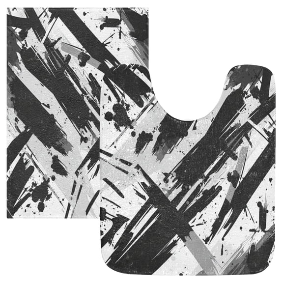 2 Piece Soft Bathroom Rug Set Abstract Brush Strokes Bath Mat and U-Shaped Toilet Contour Rug (16"x24" 20"x24")