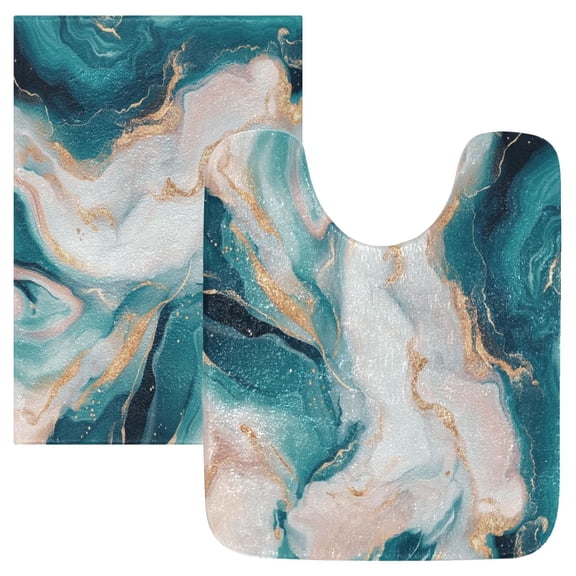 2 Piece Soft Bathroom Rug Set Abstract Marble Pattern Bath Mat and U-Shaped Toilet Contour Rug (16"x24" 20"x24")
