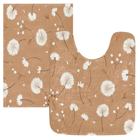 2 Piece Soft Bathroom Rug Set Adorabledandelion Pattern Bath Mat and U-Shaped Toilet Contour Rug (16"x24" 20"x24")