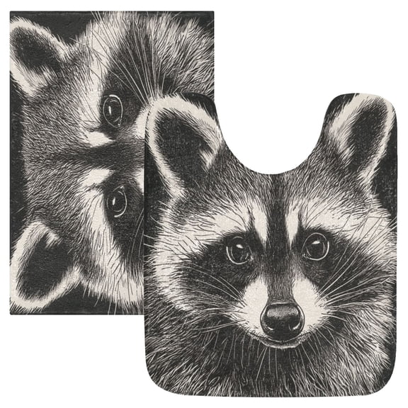 2 Piece Soft Bathroom Rug Set An Adorable Raccoon Bath Mat and U-Shaped Toilet Contour Rug (16"x24" 20"x24")