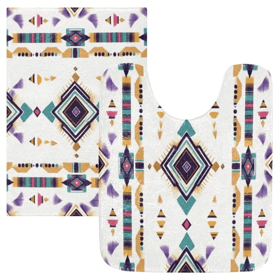 2 Piece Soft Bathroom Rug Set Artistic Stripes Pattern Bath Mat and U-Shaped Toilet Contour Rug (16"x24" 20"x24")