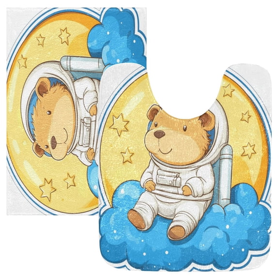 2 Piece Soft Bathroom Rug Set Astronaut Capibara Bath Mat and U-Shaped Toilet Contour Rug (16"x24" 20"x24")