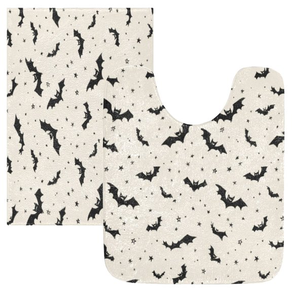2 Piece Soft Bathroom Rug Set Bats and Stars Bath Mat and U-Shaped Toilet Contour Rug (16"x24"+20"x24")