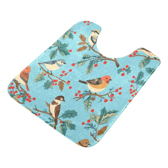 Soft Bathroom Rug Set Birds and Berries Pattern Bath Mat and U-Shaped Toilet Contour Rug (16"x24"+20"x24")
