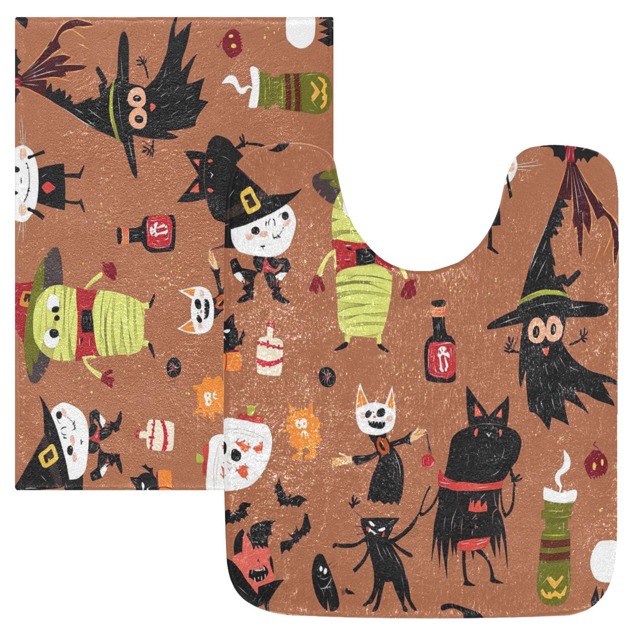 2 Piece Soft Bathroom Rug Set Black Clown Costume Icons Bath Mat and U ...