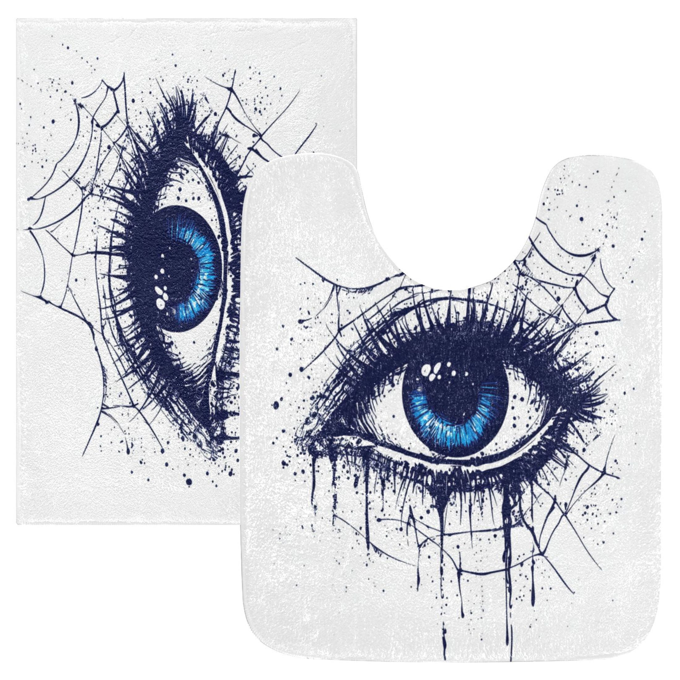 2 Piece Soft Bathroom Rug Set Black Eye Bath Mat and U-Shaped Toilet ...