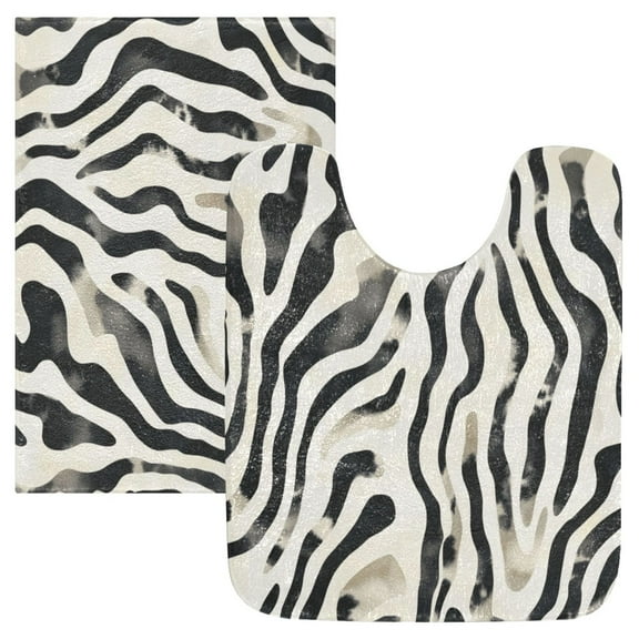 2 Piece Soft Bathroom Rug Set Black and White Shapes Pattern Bath Mat and U-Shaped Toilet Contour Rug (16"x24" 20"x24")