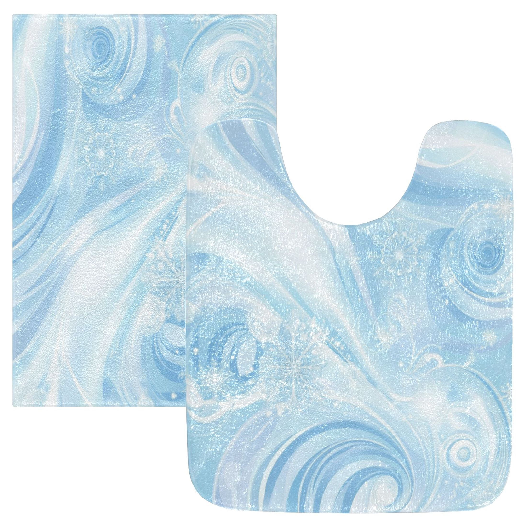 2 Piece Soft Bathroom Rug Set Blue Abstract Swirls Bath Mat and U ...