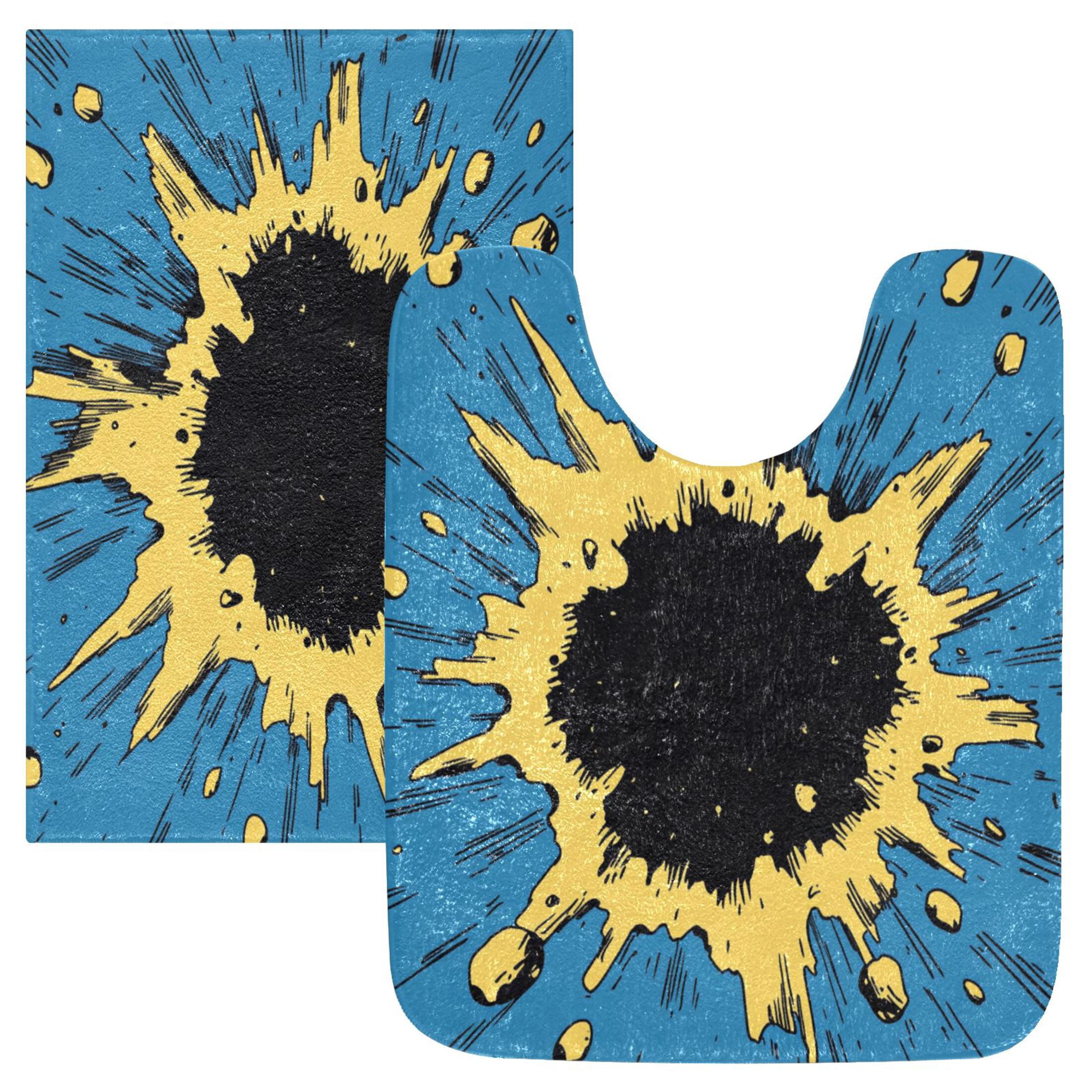 2 Piece Soft Bathroom Rug Set Blue Explosion Hole Bath Mat and U-Shaped ...