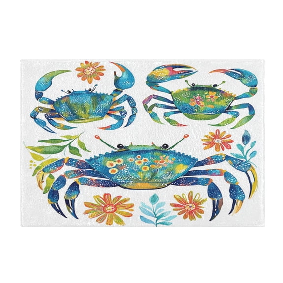 2 Piece Soft Bathroom Rug Set Blue and Green Crabs Bath Mat and U-Shaped Toilet Contour Rug (16"x24"+20"x24")