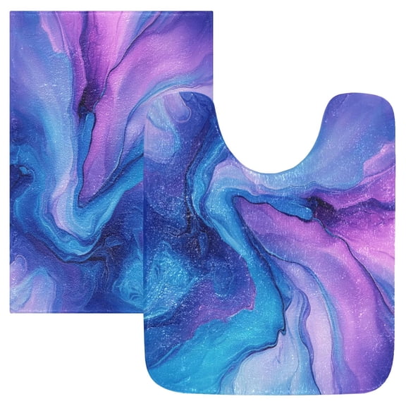 Soft Bathroom Rug Set Blue and Purple Background Bath Mat and U-Shaped Toilet Contour Rug (16"x24" 20"x24")