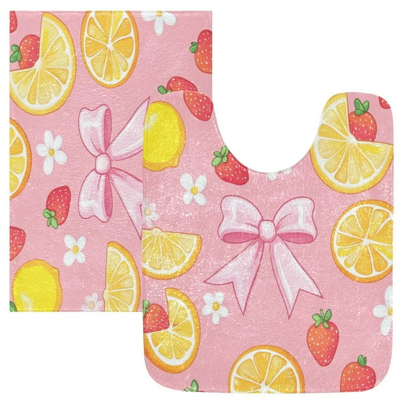 2 Piece Soft Bathroom Rug Set Bow Ribbon and Orange Bath Mat and U-Shaped Toilet Contour Rug (16"x24" 20"x24")