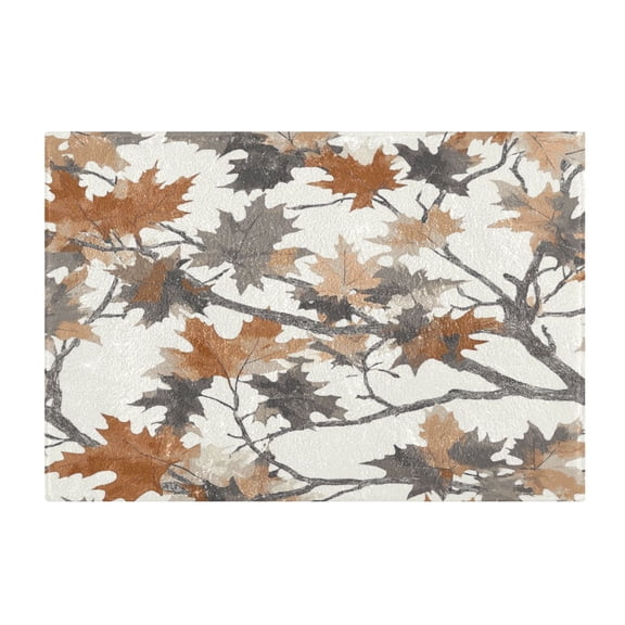 2 Piece Soft Bathroom Rug Set Brown Leaves Pattern Bath Mat and U-Shaped Toilet Contour Rug (16"x24"+20"x24")
