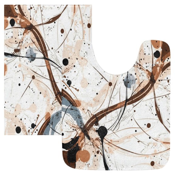 2 Piece Soft Bathroom Rug Set Brown and Beige Abstract Background Bath Mat and U-Shaped Toilet Contour Rug (16"x24" 20"x24")