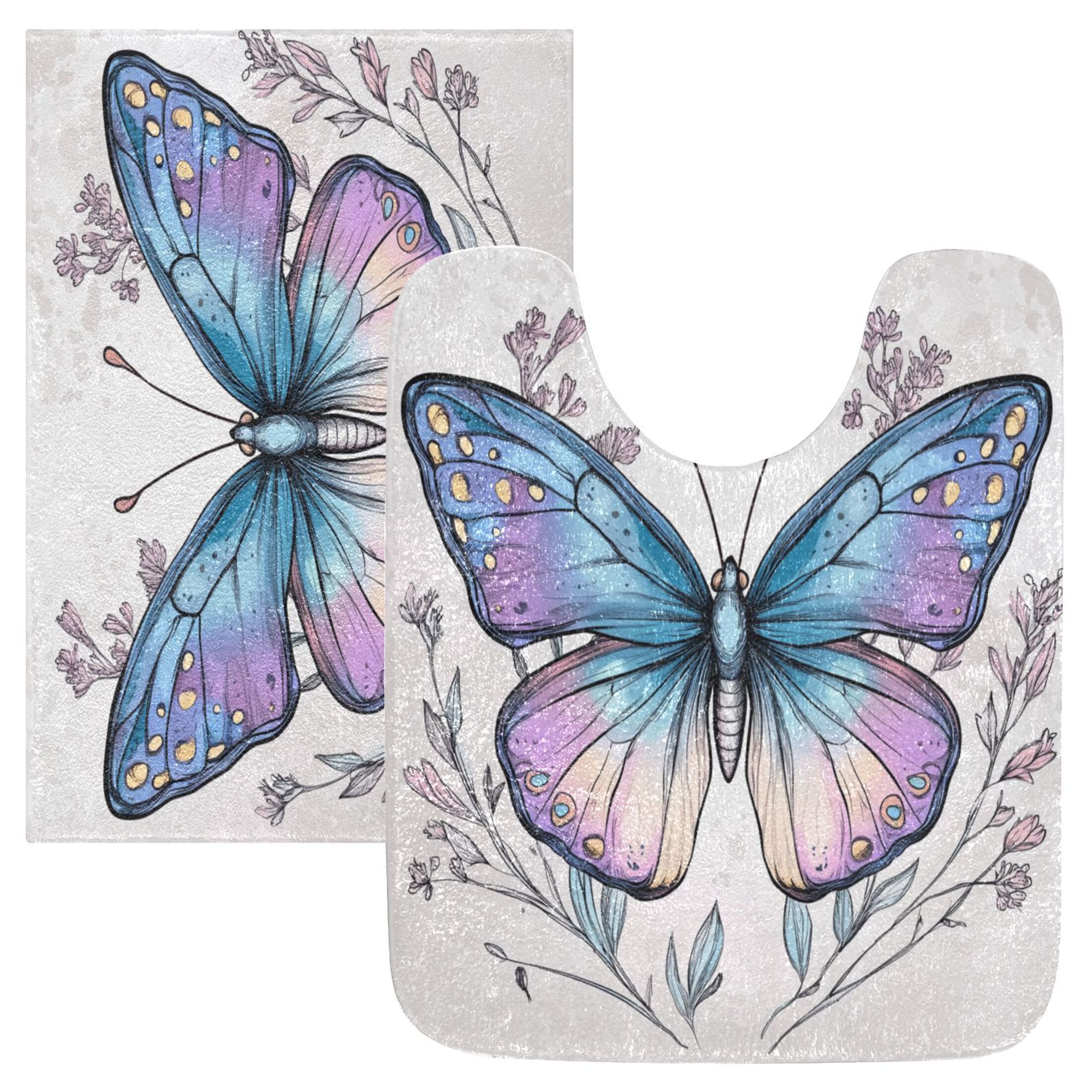 Naturestep Rug Butterfly 2 Piece Soft Bathroom Rug Set Butterfly Bath Mat and U-Shaped Toilet ...