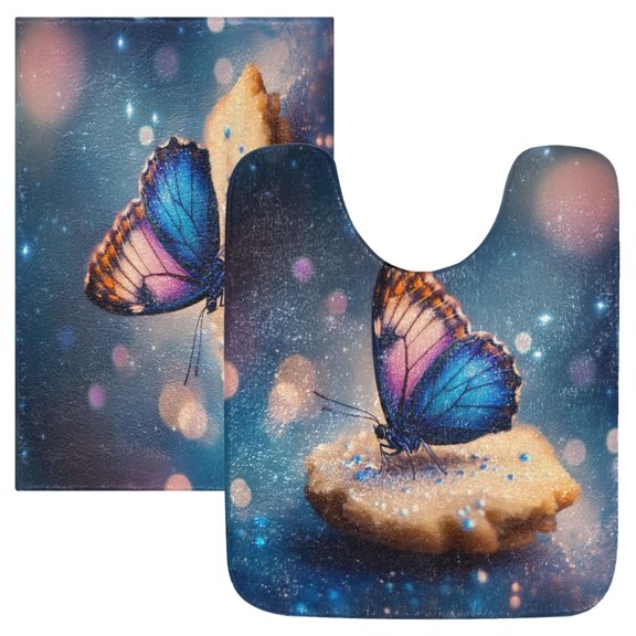 2 Piece Soft Bathroom Rug Set Butterfly and Cookie Bath Mat and U-Shaped Toilet Contour Rug (16"x24" 20"x24")