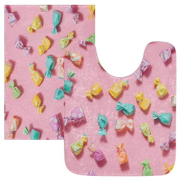 2 Piece Soft Bathroom Rug Set Candy Bath Mat and U-Shaped Toilet Contour Rug (16"x24" 20"x24")