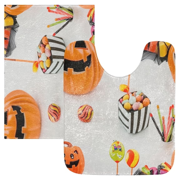 2 Piece Soft Bathroom Rug Set Candy Bucket Bath Mat and U-Shaped Toilet Contour Rug (16"x24" 20"x24")