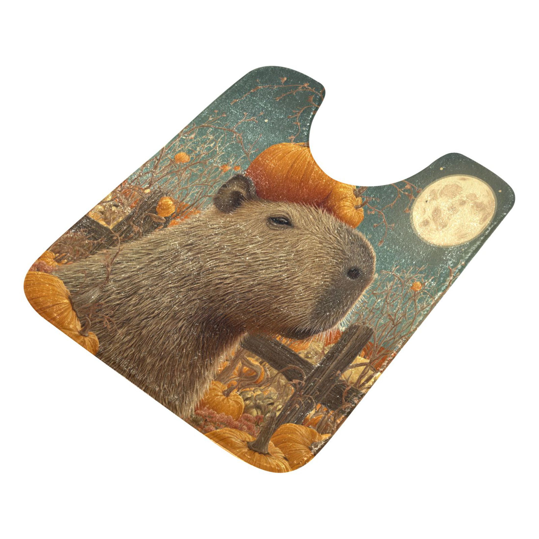 Capybara Rug Rectangle 2 Piece Soft Bathroom Rug Set Capybara with A Pumpkin Bath Mat and U ...