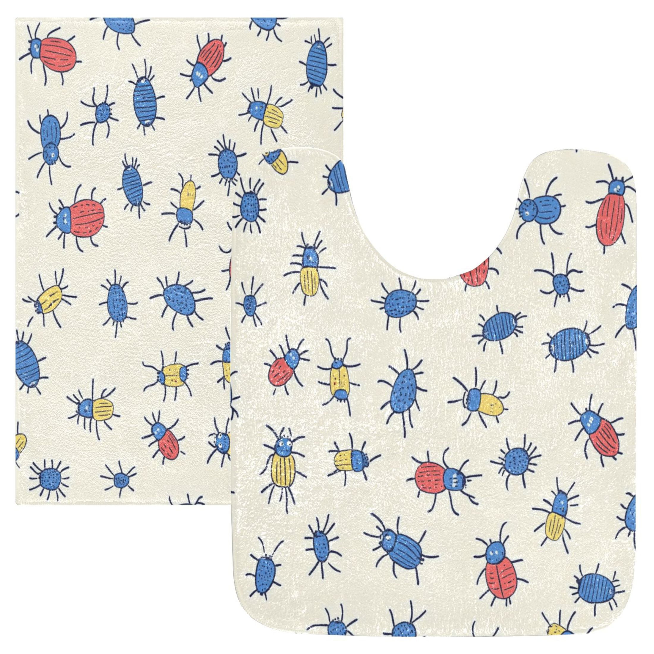 2 Piece Soft Bathroom Rug Set Cartoon Bugs Bath Mat and U-Shaped Toilet ...