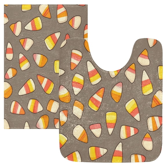 2 Piece Soft Bathroom Rug Set Cartoon Candy Corn Bath Mat and U-Shaped Toilet Contour Rug (16"x24"+20"x24")