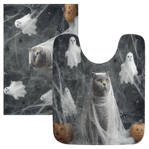 2 Piece Soft Bathroom Rug Set Cat Dressed in White Gauze Bath Mat and U-Shaped Toilet Contour Rug (16"x24" 20"x24")