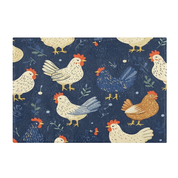 2 Piece Soft Bathroom Rug Set Chickens and Hens Bath Mat and U-Shaped Toilet Contour Rug (16"x24"+20"x24")